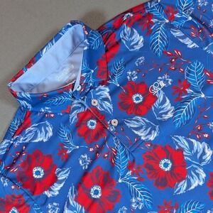 Good Good Golf Mens Floral Print Short Sleeve Polo Shirt Size Medium‎ Hawaiian